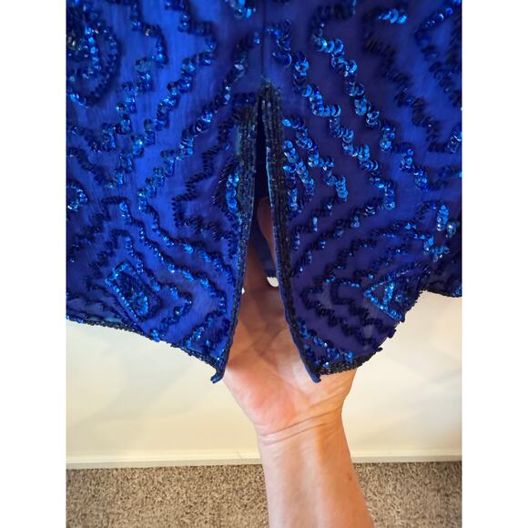 Mark & John by Gopal Embossed Sequin Sheath Dress Pure Silk Blue Women's Size XL - Picture 6 of 9